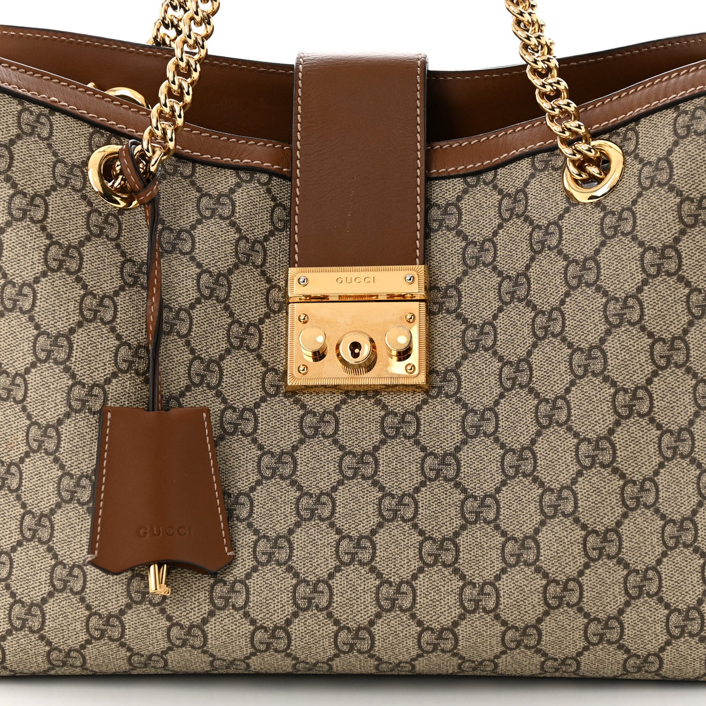 GG Supreme Monogram Medium Padlock Tote Beige Cuir