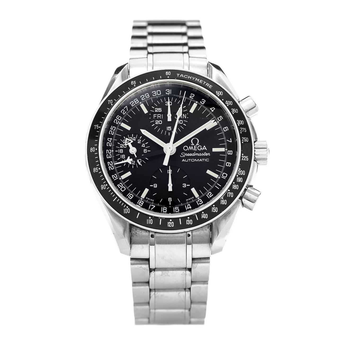 Stainless Steel 39mm Speedmaster Day-Date Chronograph Automatic Watch Black 3520.50