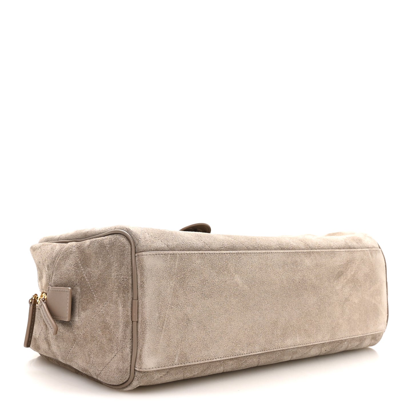 Suede Calfskin Large Perfect Bowling Bag Dark Beige