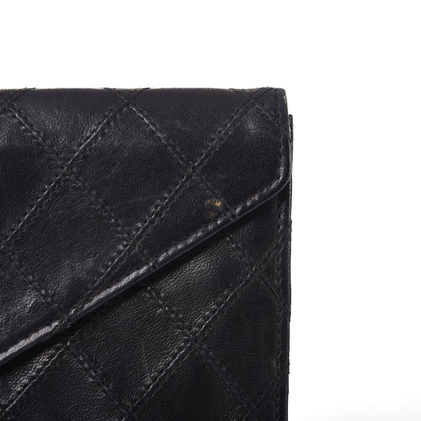 Lambskin Diamond Stitched Envelope Long Flap Wallet Black