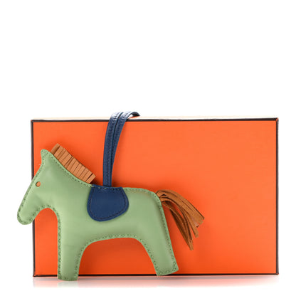 Hermes Milo Lambskin Grigri Rodeo Horse Bag Charm MM Vert Criquet Sesame Bleu De Malte 5 of 5