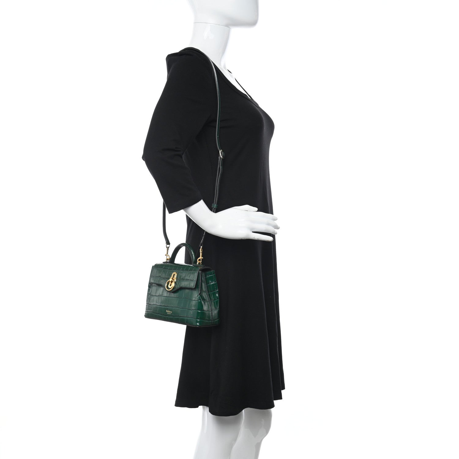 Mulberry Shiny Croc Calfskin Embossed Micro Seaton Bayswater Green 2 of 9