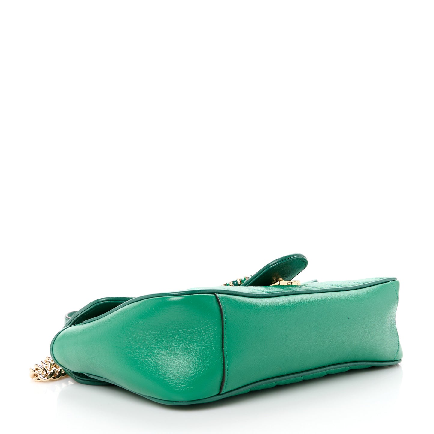 Azalea Calfskin Enamel Matelasse Diagonal Small Torchon GG Marmont Shoulder Bag New Shamarock Emerald