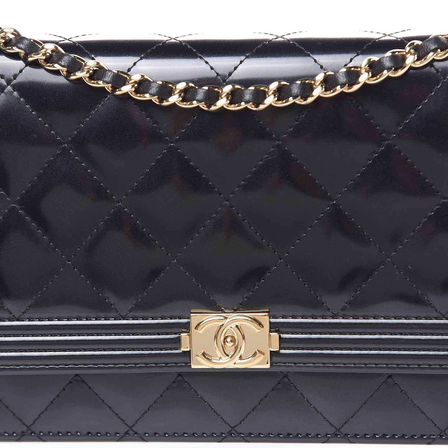 Glazed Calfskin Quilted Boy Wallet On Chain WOC Black