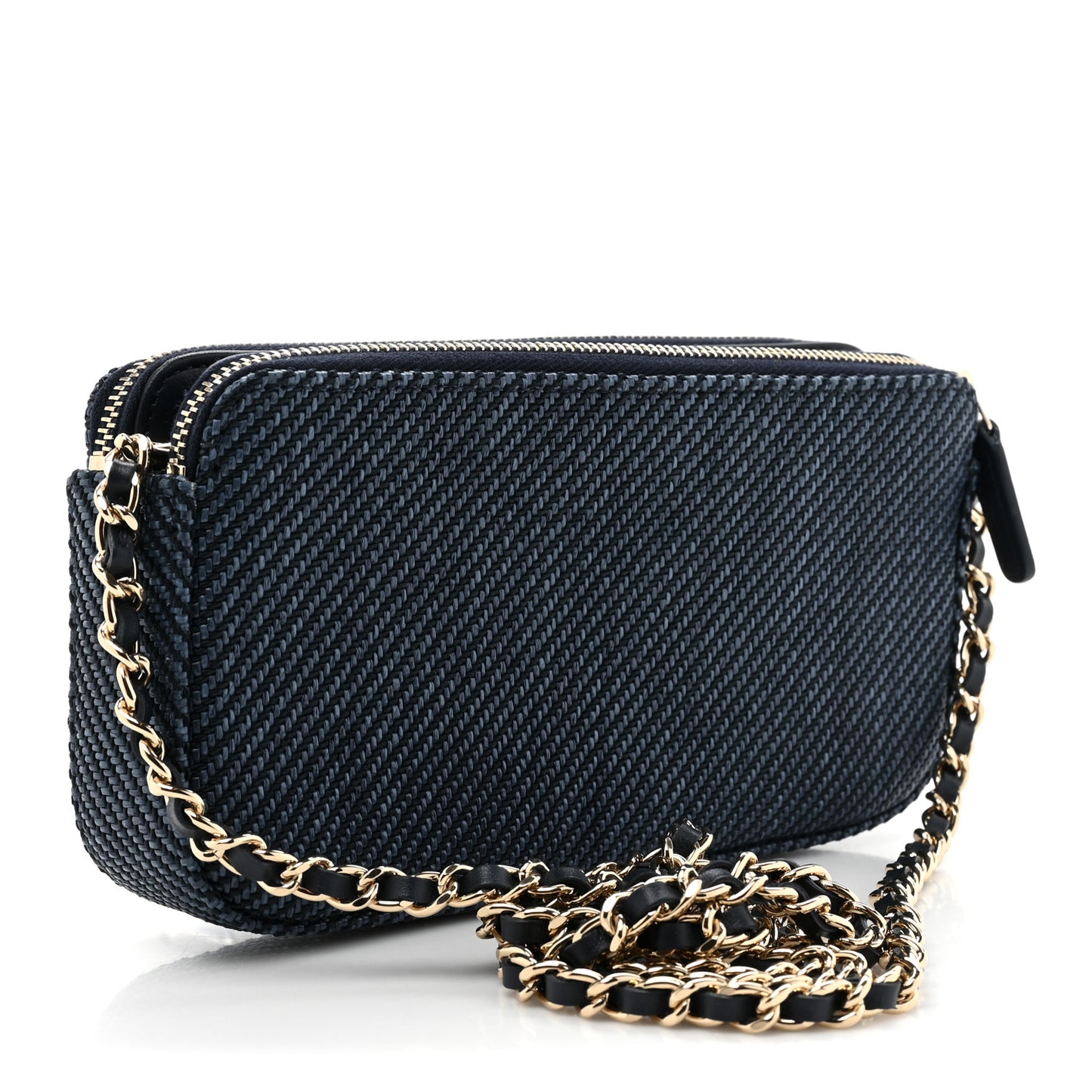 Lurex Straw Small Deauville Clutch With Chain Blue
