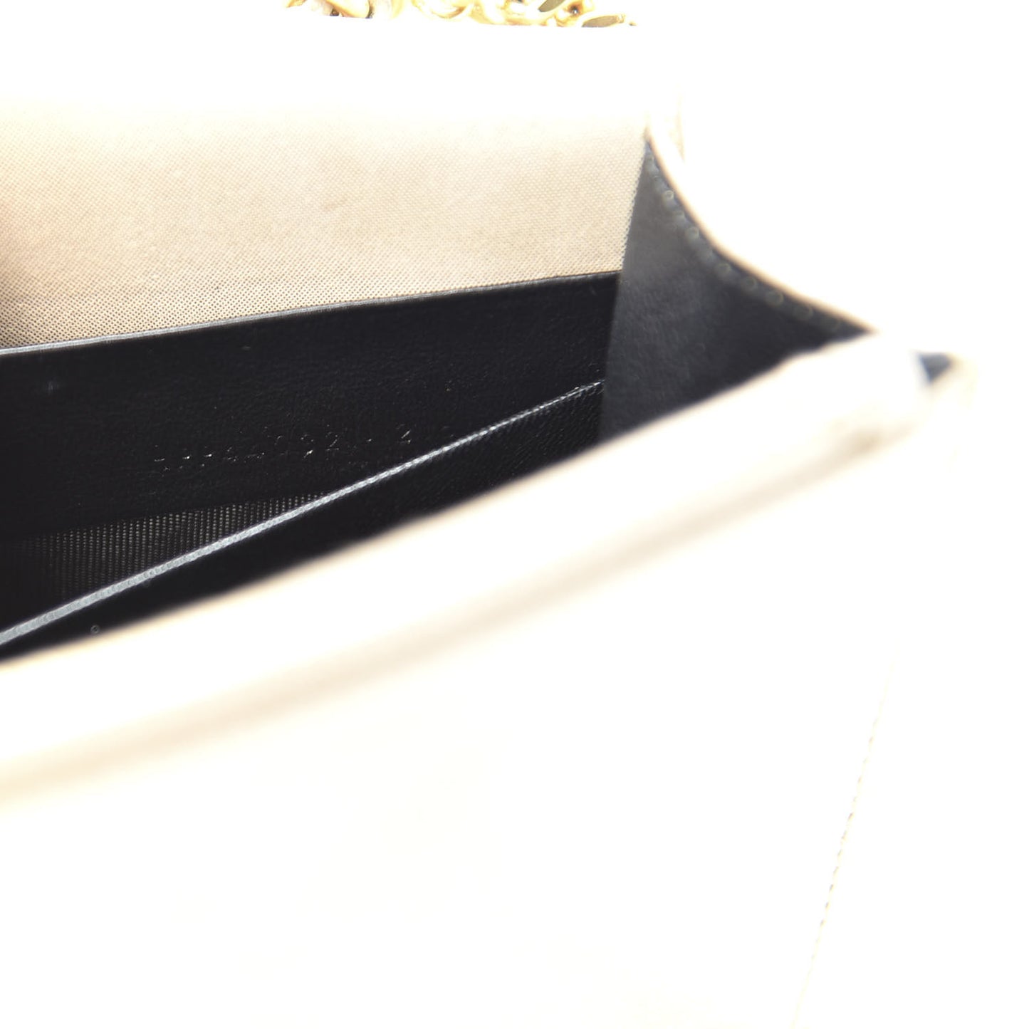 Metallic Fabric Monogram Envelope Chain Wallet Champagne