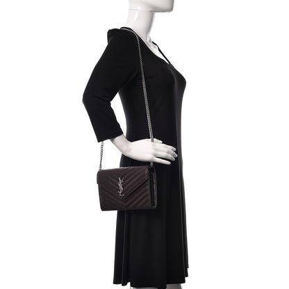 Saint Laurent Grain De Poudre Matelasse Chevron Monogram Chain Wallet Dark Brown 2 of 11