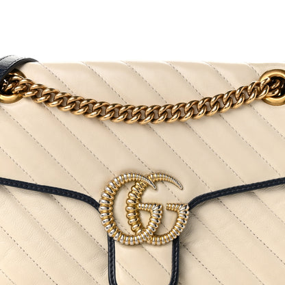 Gucci Vintage Effect Calfskin Matelasse Diagonal Small Torchon GG Marmont Shoulder Bag Mystic White Blue Agata 8 of 10