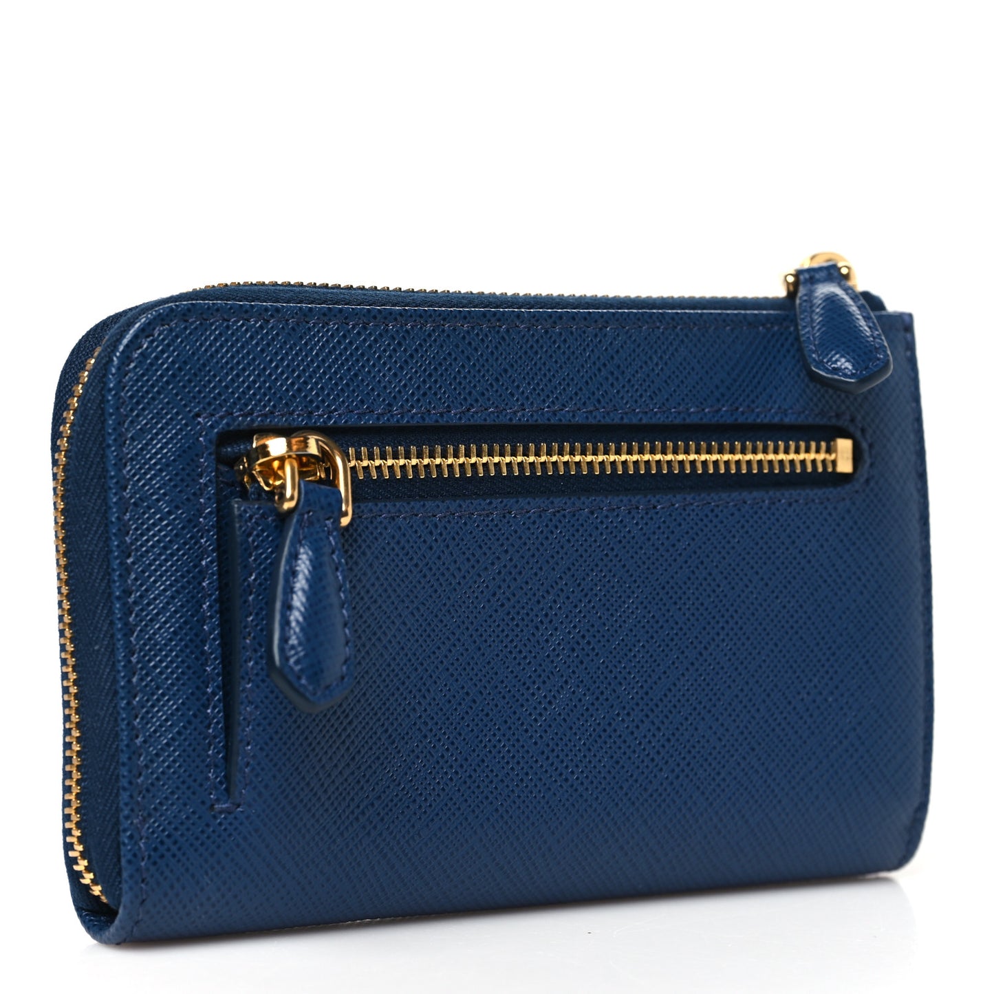 Saffiano Metal Zip Around Keychain Bluette