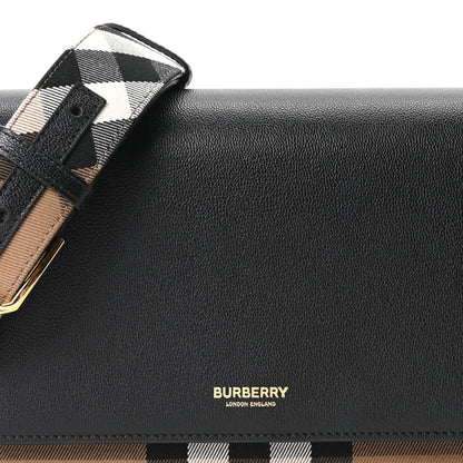 Burberry Derby Calfskin House Check Mackford Crossbody Bag Black 6 of 8