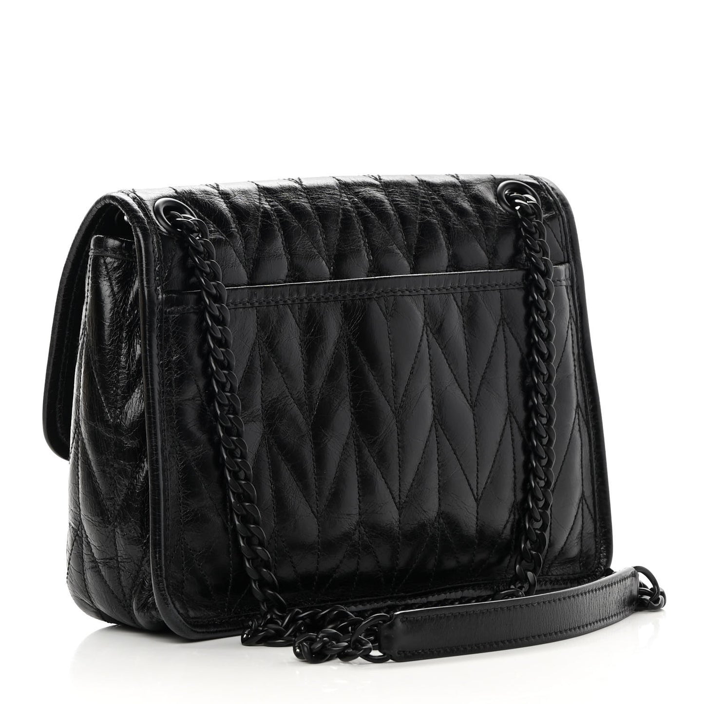 Vitello Shine Trapu Shoulder Bag Black