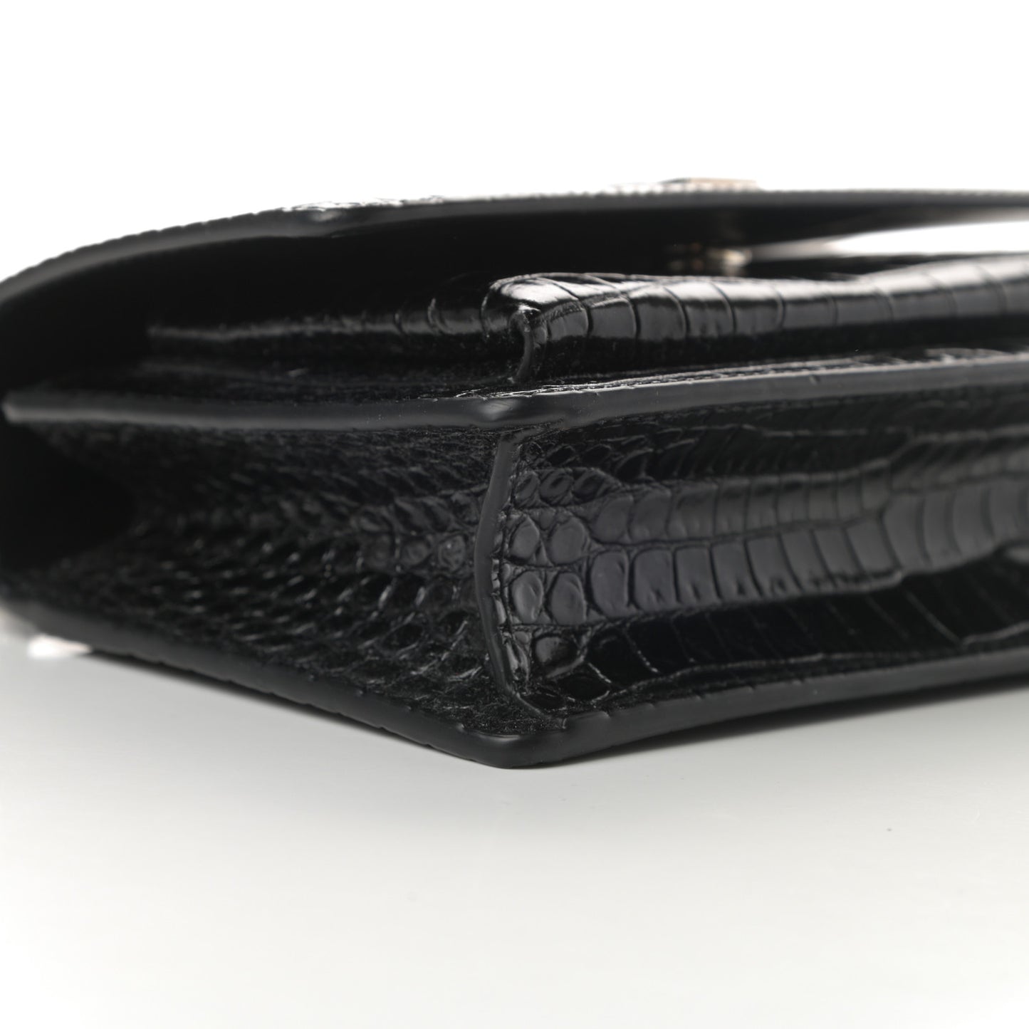 Calfskin Crocodile Embossed Monogram Sunset Chain Wallet Black