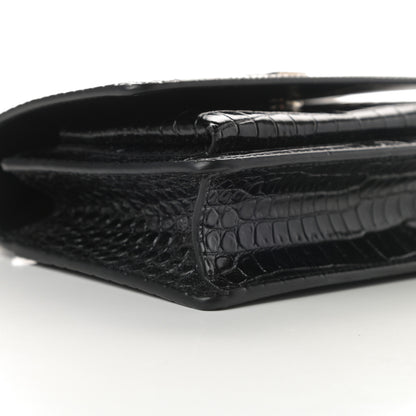 Saint Laurent Calfskin Crocodile Embossed Monogram Sunset Chain Wallet Black 8 of 9
