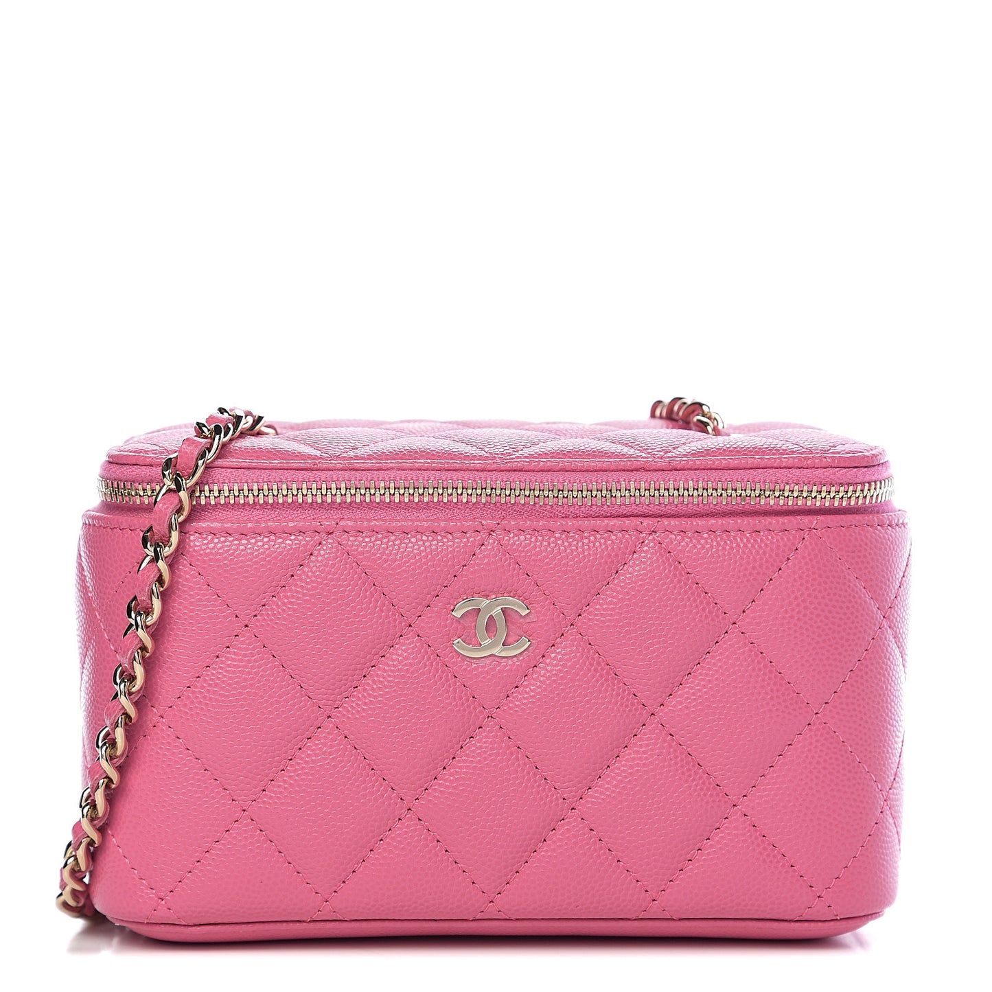 Caviar Quilted Small Vanity Case With Chain Pink