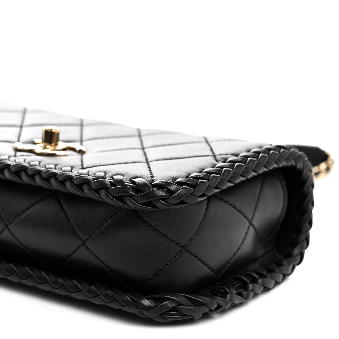 Lambskin Quilted Small Whipstitch Flap Bag Black