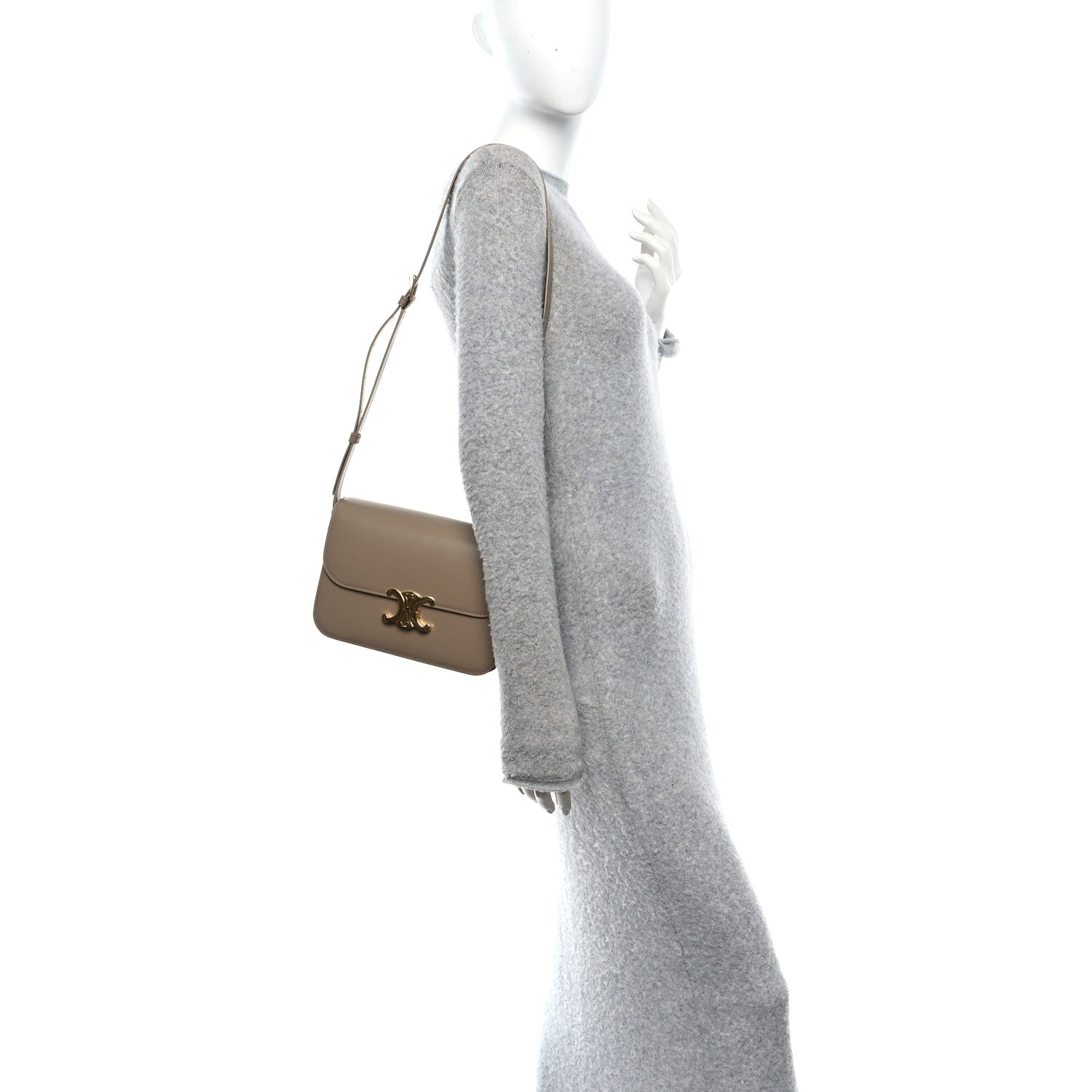Celine Shiny Calfskin Medium Triomphe Smoked Brown 2 of 14