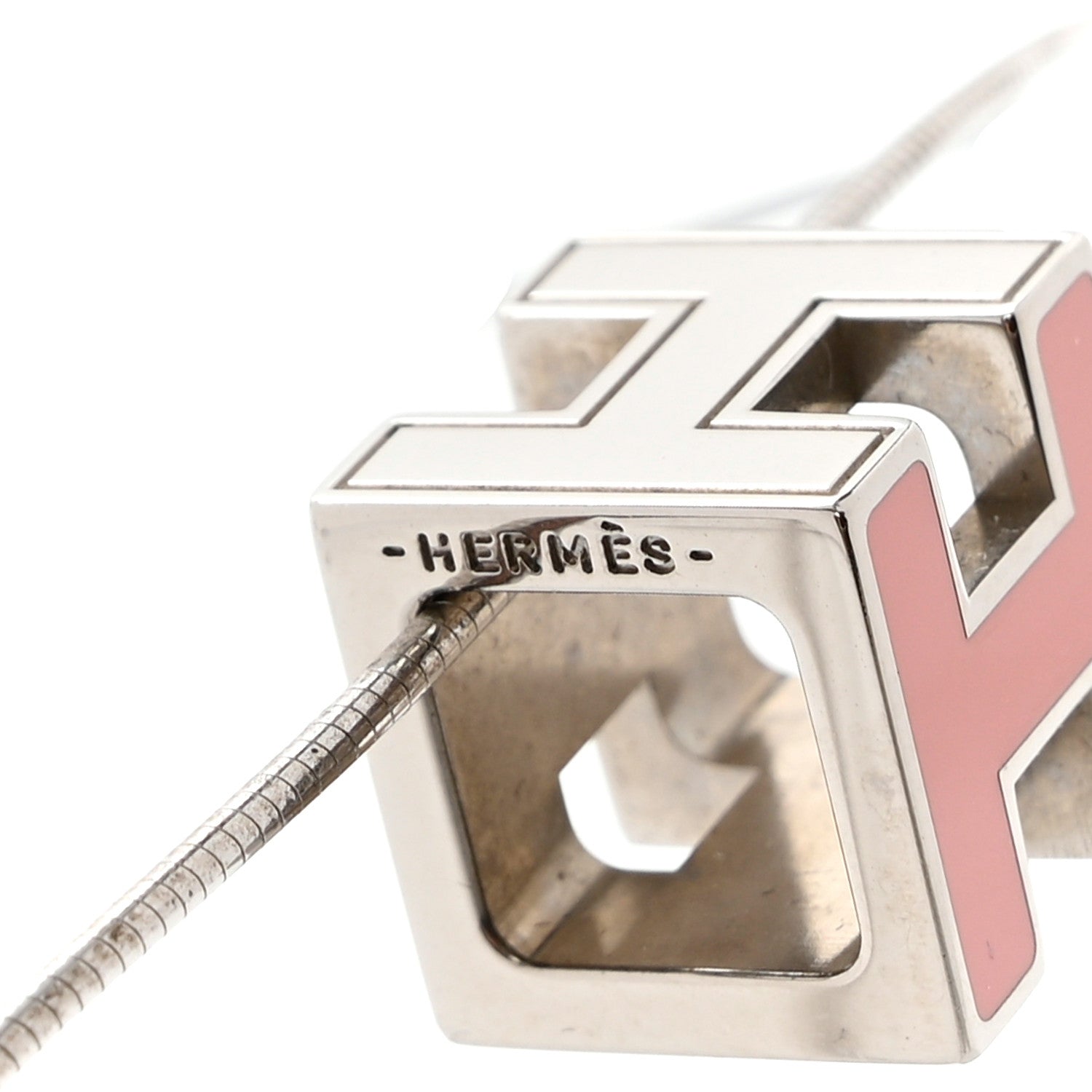 Hermes Lacquered Cage d'H Pendant Necklace Rose 5 of 7