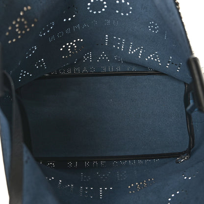 Chanel Calfskin Tweed Small Logo Eyelets Shopping Tote Black 6 of 10