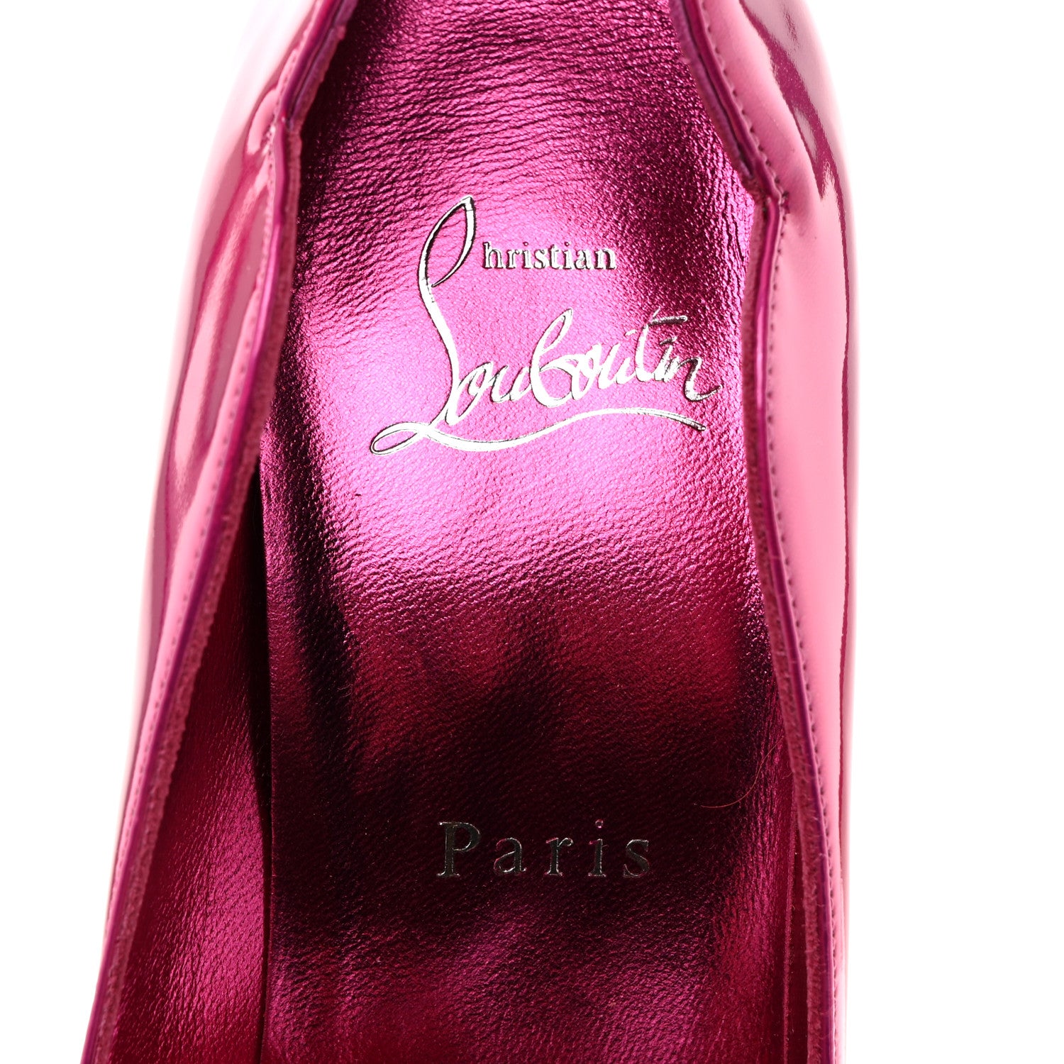 Christian Louboutin Metallic Patent Psychic Hot Chick Pumps 37 Fuxia 6 of 7