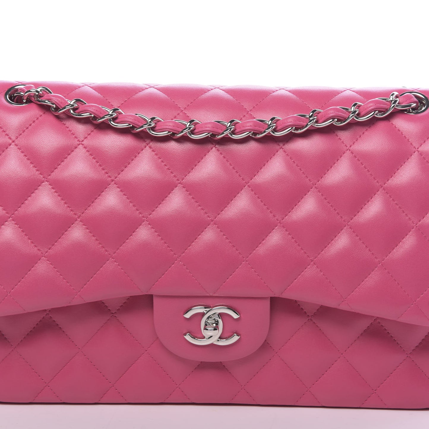 Lambskin Quilted Jumbo Double Flap Dark Pink
