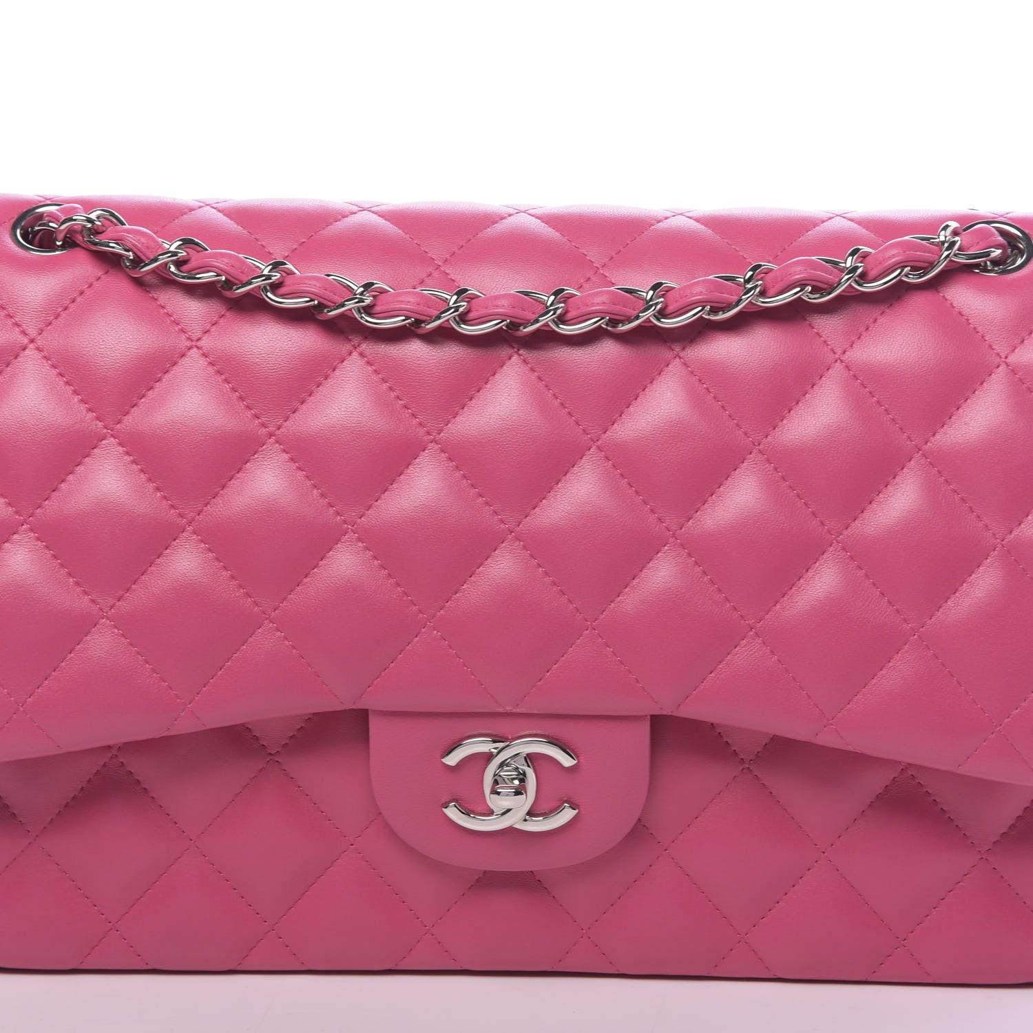 Chanel Lambskin Quilted Jumbo Double Flap Dark Pink 10 of 10