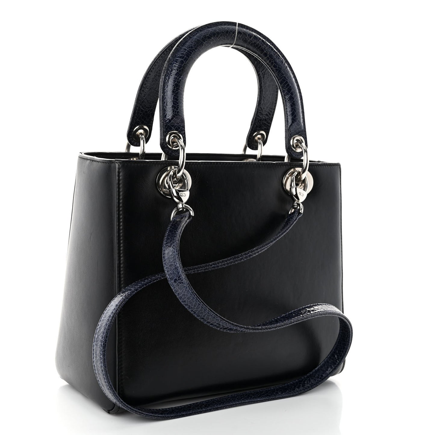 Calfskin Patent Embroidered Valentines Day Heart Medium Lady Dior Black Blue