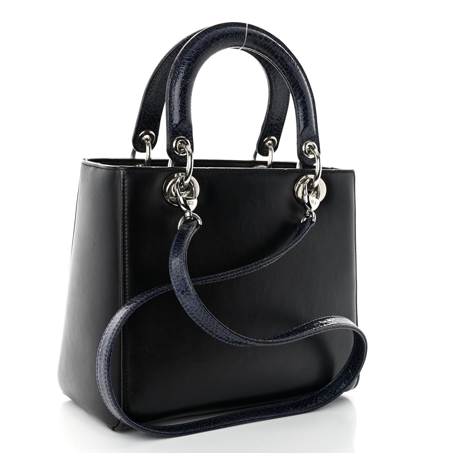 Christian Dior Calfskin Patent Embroidered Valentines Day Heart Medium Lady Dior Black Blue 3 of 9