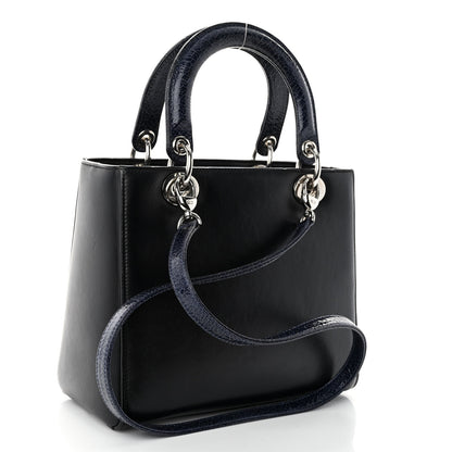 Christian Dior Calfskin Patent Embroidered Valentines Day Heart Medium Lady Dior Black Blue 3 of 9