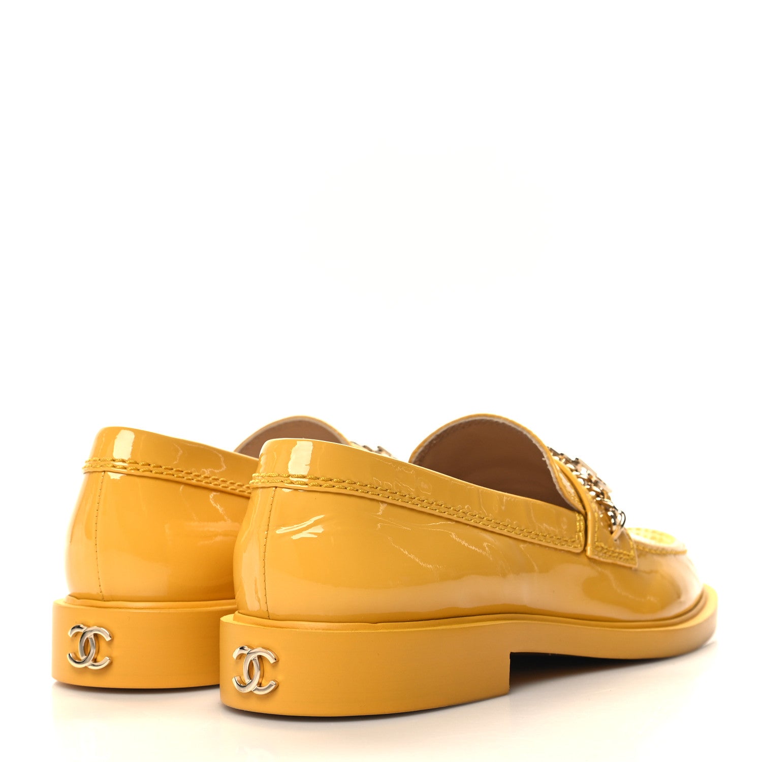 Chanel Shiny Calfskin Logo Loafers 39 Yellow 1566228 – FASHIONPHILE