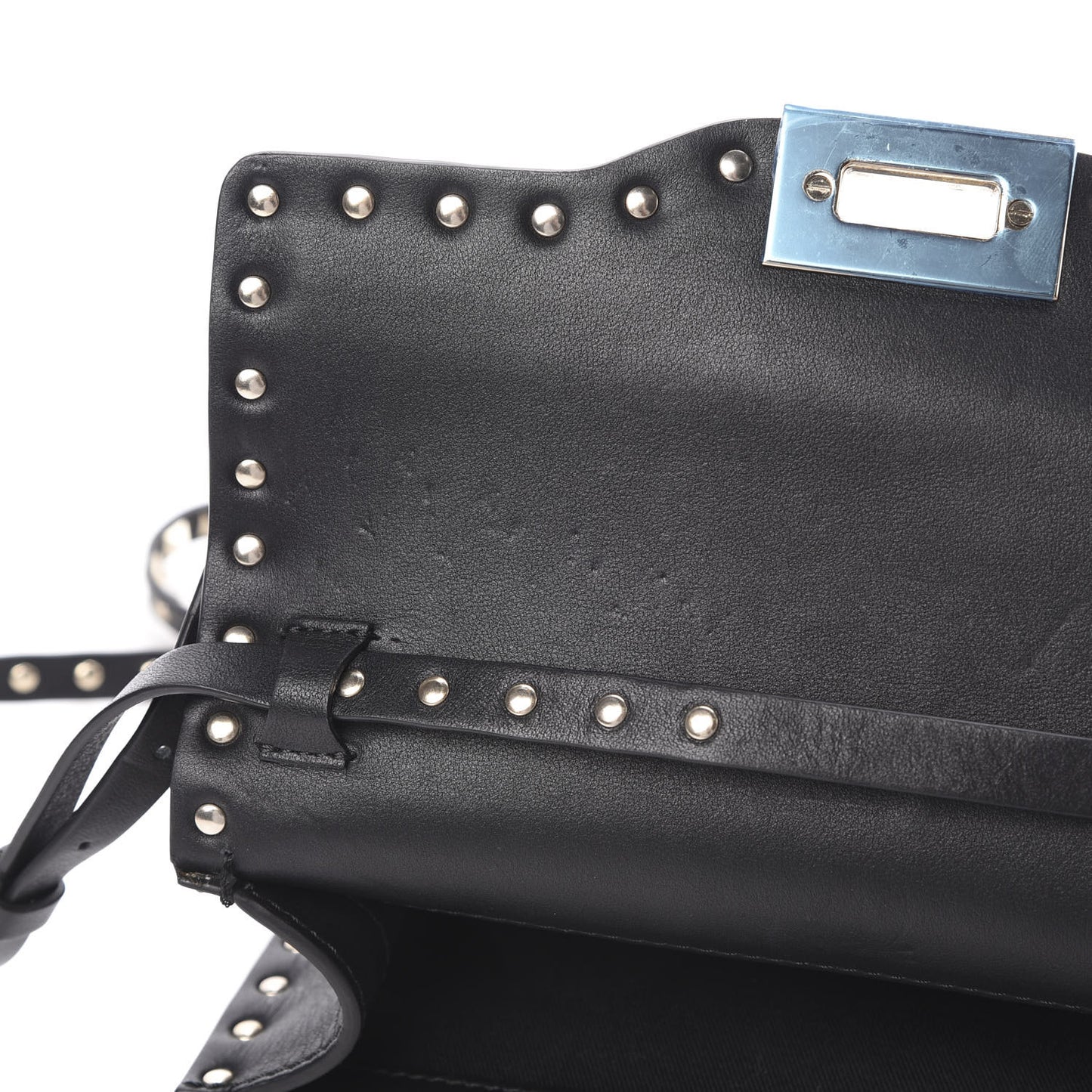 Vitello Polka Dot Medium Rockstud Flip Lock Crossbody Bag Black Light Ivory