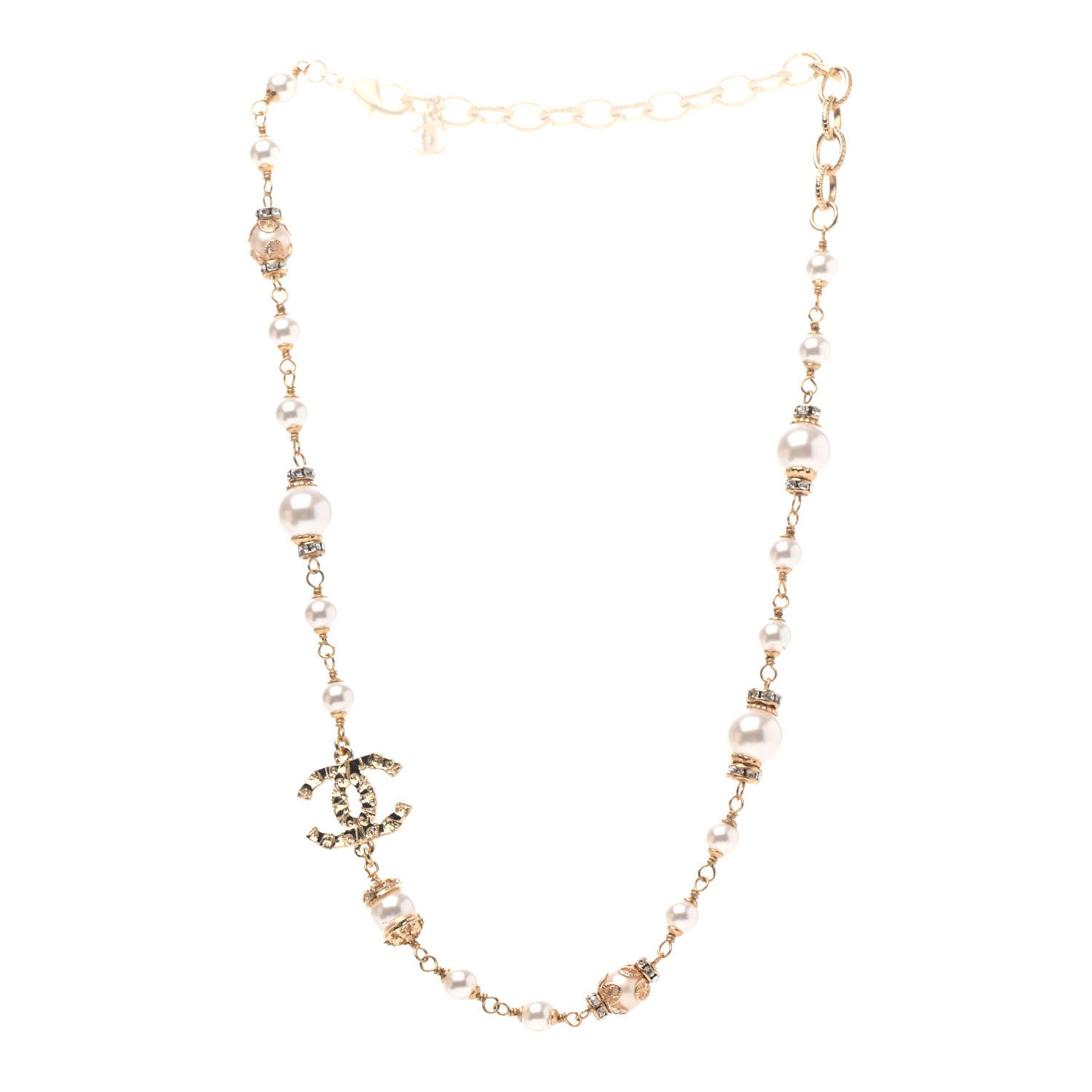 Chanel Crystal Pearl CC Short Necklace Gold 2 of 4