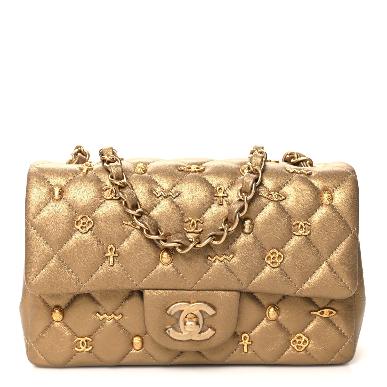 Chanel Metallic Lambskin Quilted Egyptian Amulet Mini Rectangular Flap  Gold 1 of 11