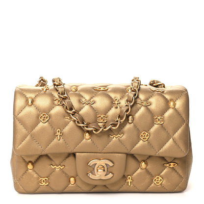 Chanel Metallic Lambskin Quilted Egyptian Amulet Mini Rectangular Flap  Gold 1 of 11