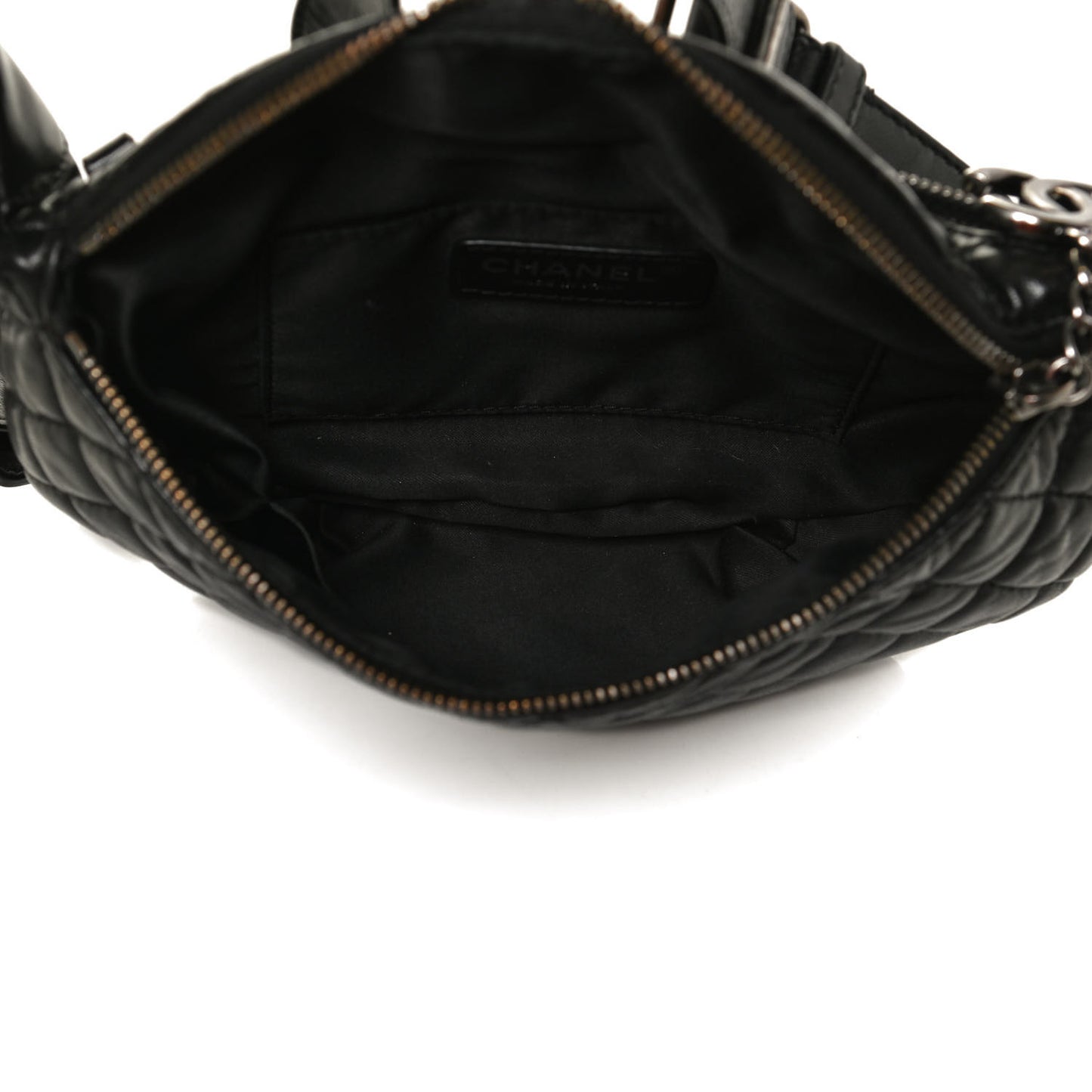 Lambskin Quilted Banane Waist Bag Fanny Pack Black