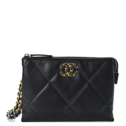 Chanel Shiny Goatskin Quilted Small Chanel 19 Pouch With Handle Black 2 of 19
