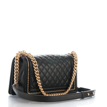 Chanel Lambskin Quilted Medium Chain Detail Boy Flap Black 3 of 7