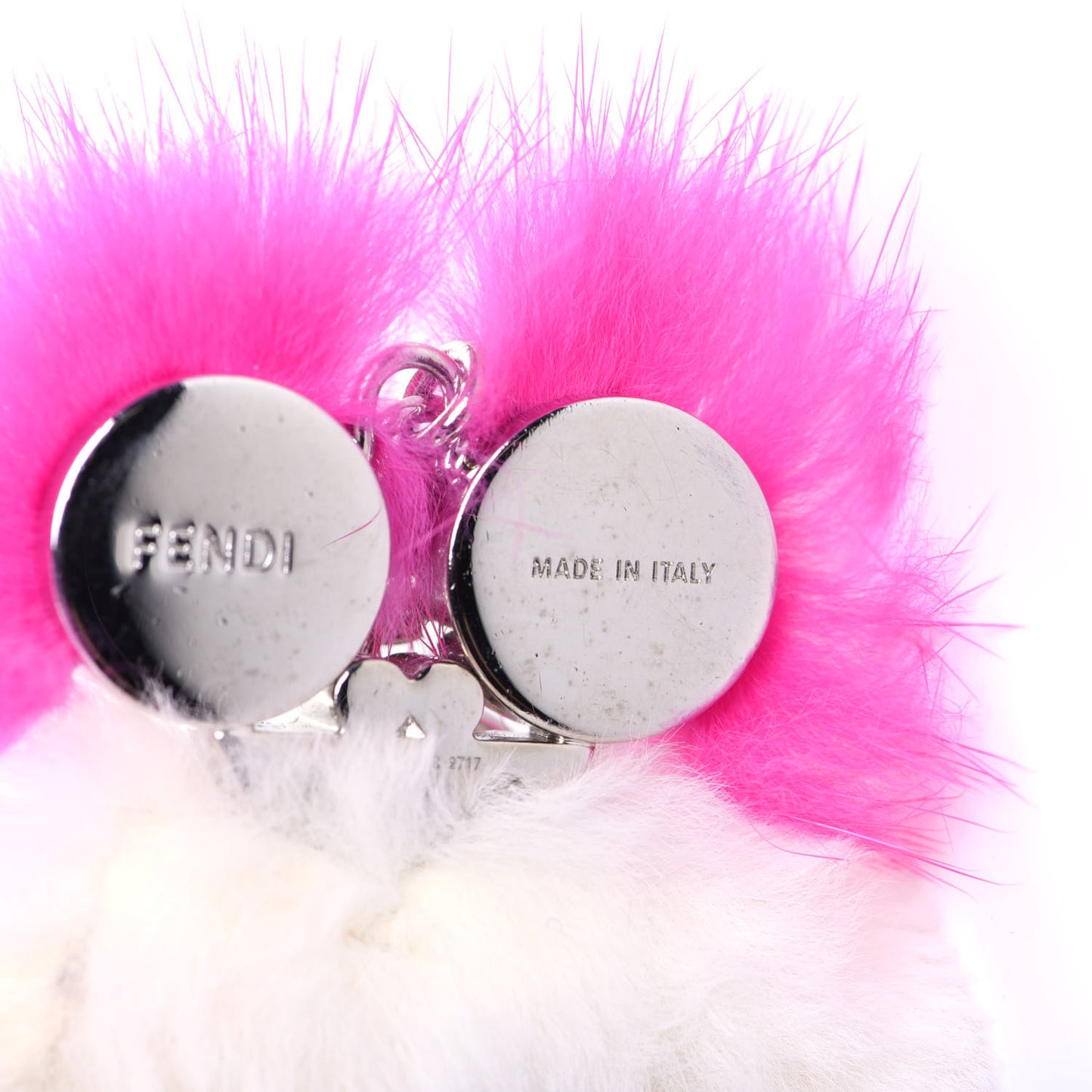 Rabbit Mink Fox Fur F is Fendi Teen Witch Bag Charm White Multicolor