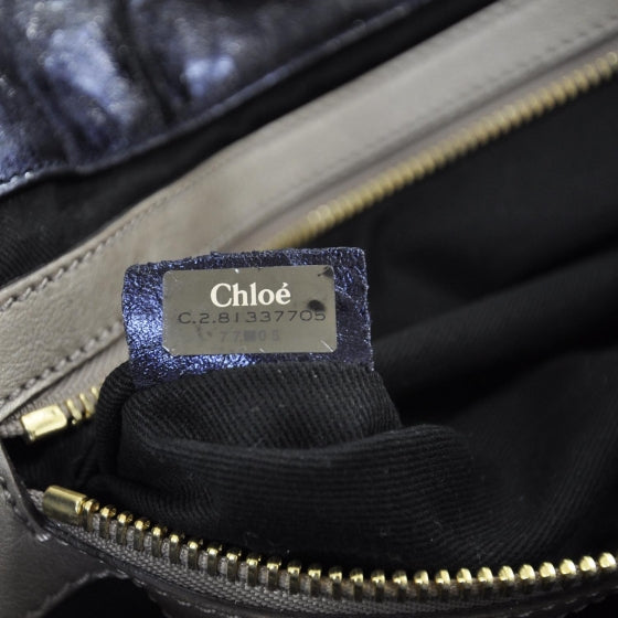 Leather Large Bay Tote Metallic Navy