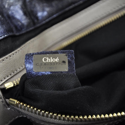 Chloe Leather Large Bay Tote Metallic Navy 8 of 10