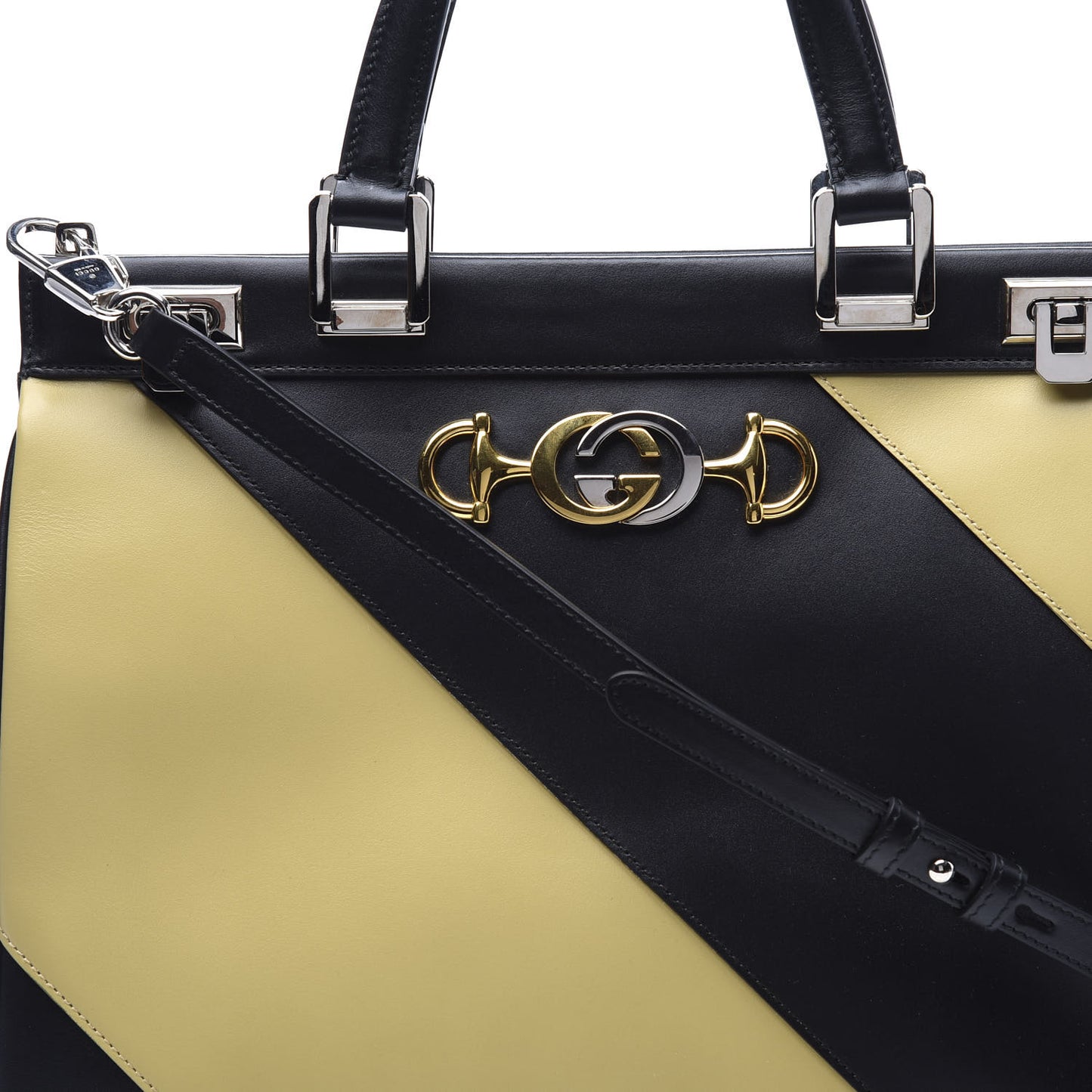Smooth Calfskin Diagonal Striped Medium Zumi Top Handle Bag Black Beige