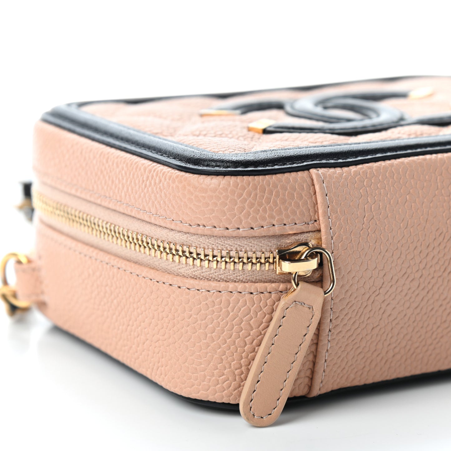 Caviar Quilted CC Filigree Vanity Clutch With Chain Beige Black