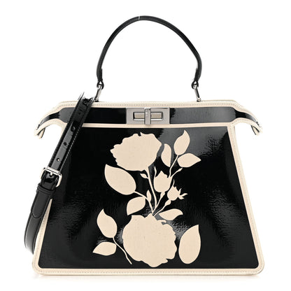 Fendi Canvas Spalmato Vernice Roses Medium Peekaboo I SEE U Satchel Black Grezzo 1 of 17
