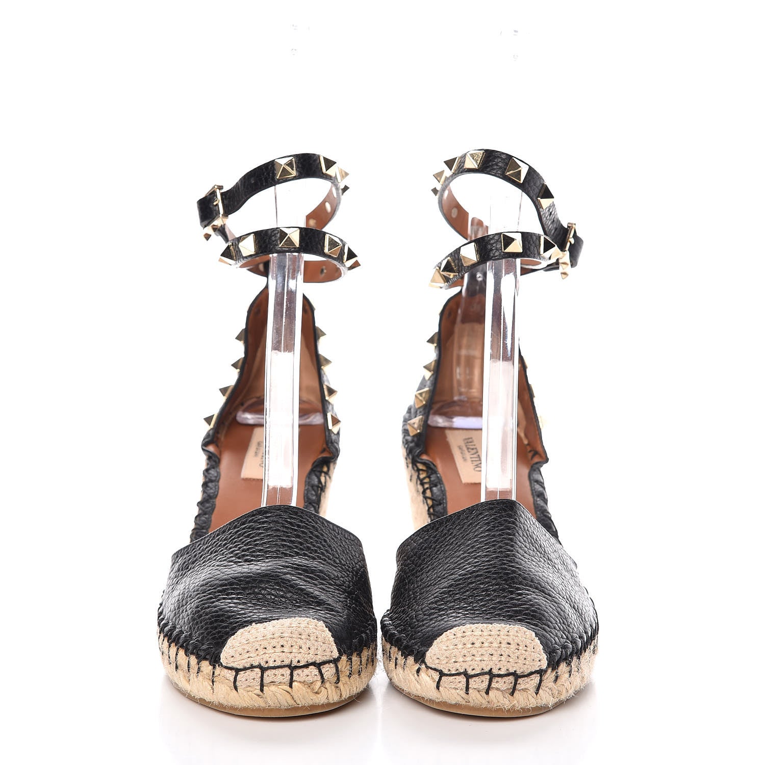Valentino Garavani Grained Calfskin Rockstud Ankle Wrap Espadrille 15/85mm Wedges 36 Black Light Cuir 2 of 8