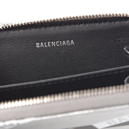Balenciaga Metallic Calfskin Losange Monogram Everyday Zip Around Card Case Silver Black White 6 of 8