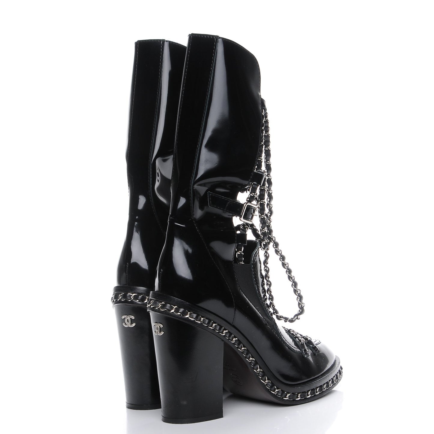 Patent Chained Tall Combat Boots 39 Black