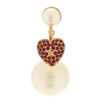 Christian Dior Pearl Crystal Heart Tribal Earring Gold Red 1 of 6