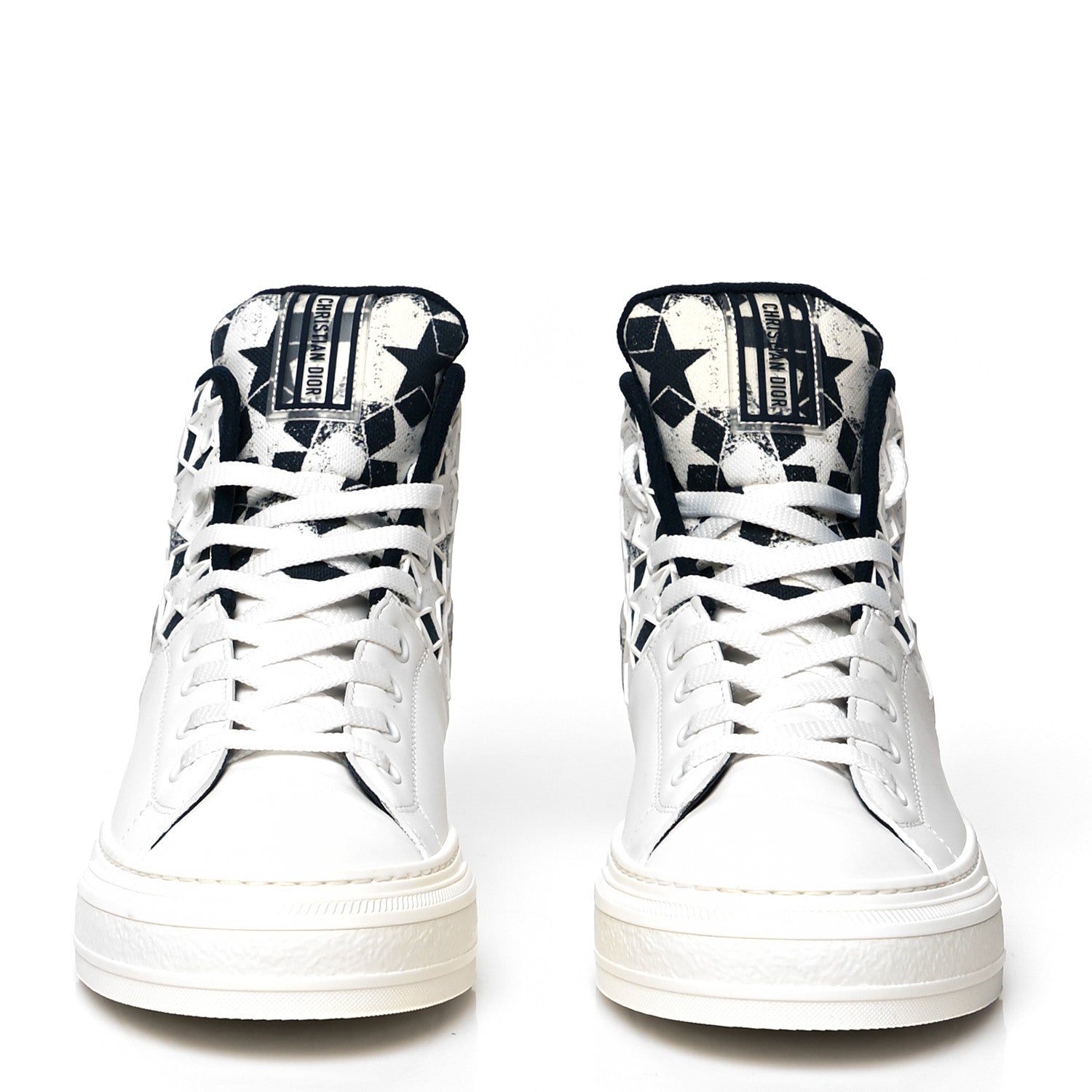 Christian Dior Canvas Embroidered Womens Walk'n' Dior Star High Top Sneakers 42 White Navy 2 of 8