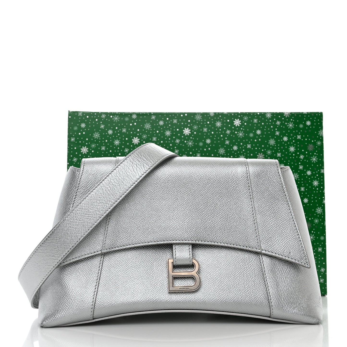 Metallic Soft Textured Calfskin Small Downtown Shoulder Bag Silver