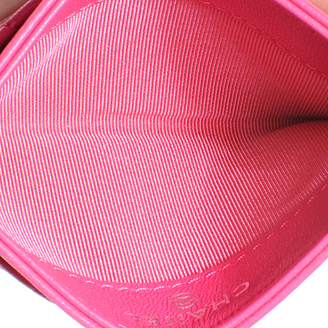Lambskin Quilted Card Holder Fuchsia