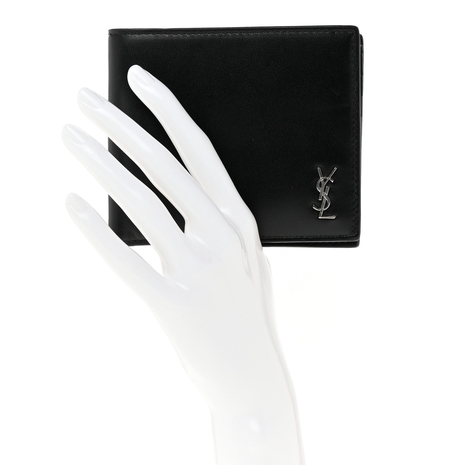 Saint Laurent Matte Calfskin Tiny Cassandre East West Wallet Black 2 of 7